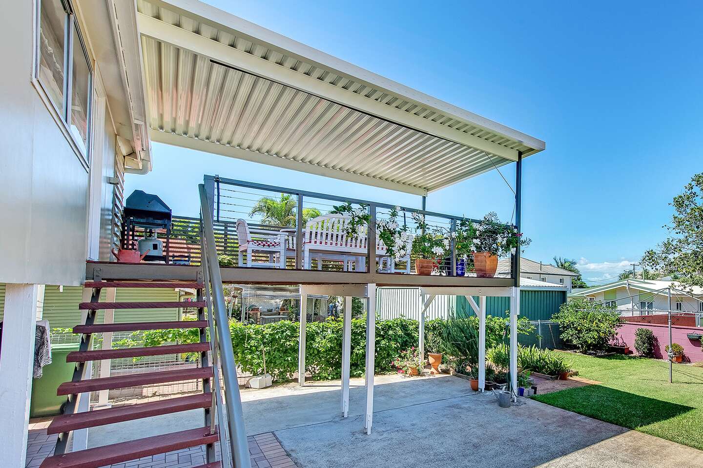 Altec Deck outside view with stairs on the left.