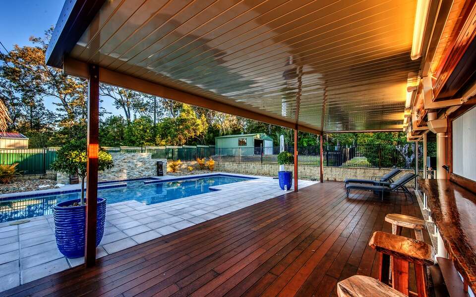 Pool and raised Deck with Polished Floor